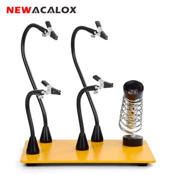 

NEWACALOX Magnetic Base PCB Holder Tool Soldering Helping Hand 3X LED Illuminated Magnifier Lamp Welding Third Hand Tool