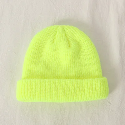 HAPEDY года, шапки карамельного цвета в стиле хип-хоп для мальчиков и девочек на осень и зиму, Повседневные шапки унисекс, акриловые шапки для влюбленных - Color: fuorescent yellow