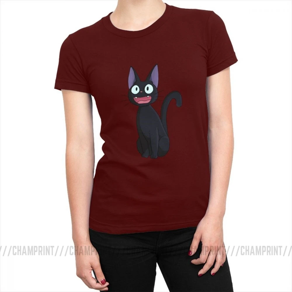 Женская Kiki служба доставки футболка Японская ведьма Jiji Cat футболки кавай эстетические хлопковые топы футболки Корейская женская одежда - Цвет: Бургундия