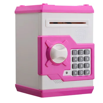 

Hot New Piggy Bank Mini Atm Money Box Electronic Password Chewing Coin Cash Deposit Machine Gift For Children Kids-Pink