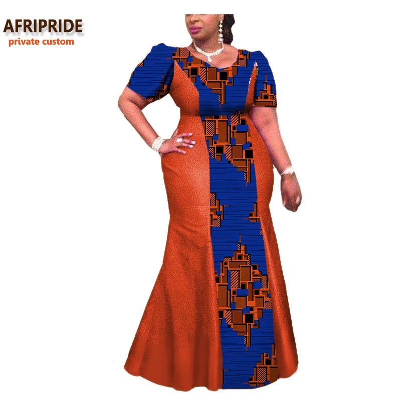 Африканское платье для женщин AFRIPRIDE индивидуальное традиционное женское платье длиной до щиколотки с коротким рукавом чистый хлопок A722571 - Цвет: 518J