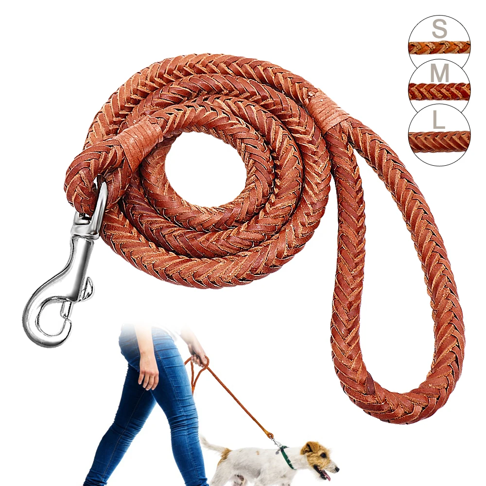 Dog Leash Rope Leather For Small Dogs Braided Pet Running Tracking