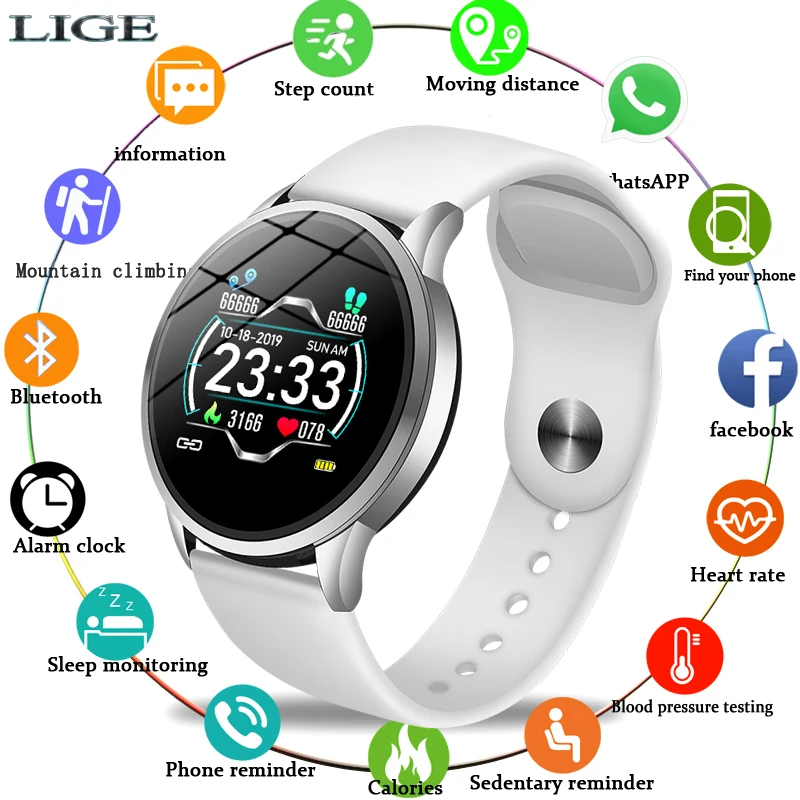 

LIGE Fitness Tracker IP67 Waterproof Smart Bracelet Screen heart rate Monitor Pedometer Smart Wristband Sport smart watch Women