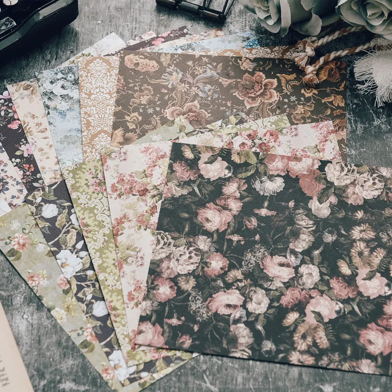 24Sheets/Set Vintage Flower Material Ppaper DIY Scrapbooking Journal Base Collage Photo Props Gift Wrapping Decoration Paper