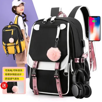 

New Fashion Girls School Backpacks Canvas Bag Anti Theft USB Charge Backpack Waterproof Multi Pocket Bagpack Teenage Travel Bag