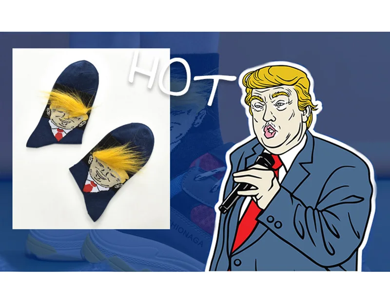 1 пара, носки с изображением Дональда Трампа, унисекс, Забавный принт, для взрослых, повседневные, 3D, поддельные волосы, носки для команды, хит, хип-хоп, бутсы для скейтборда, носки