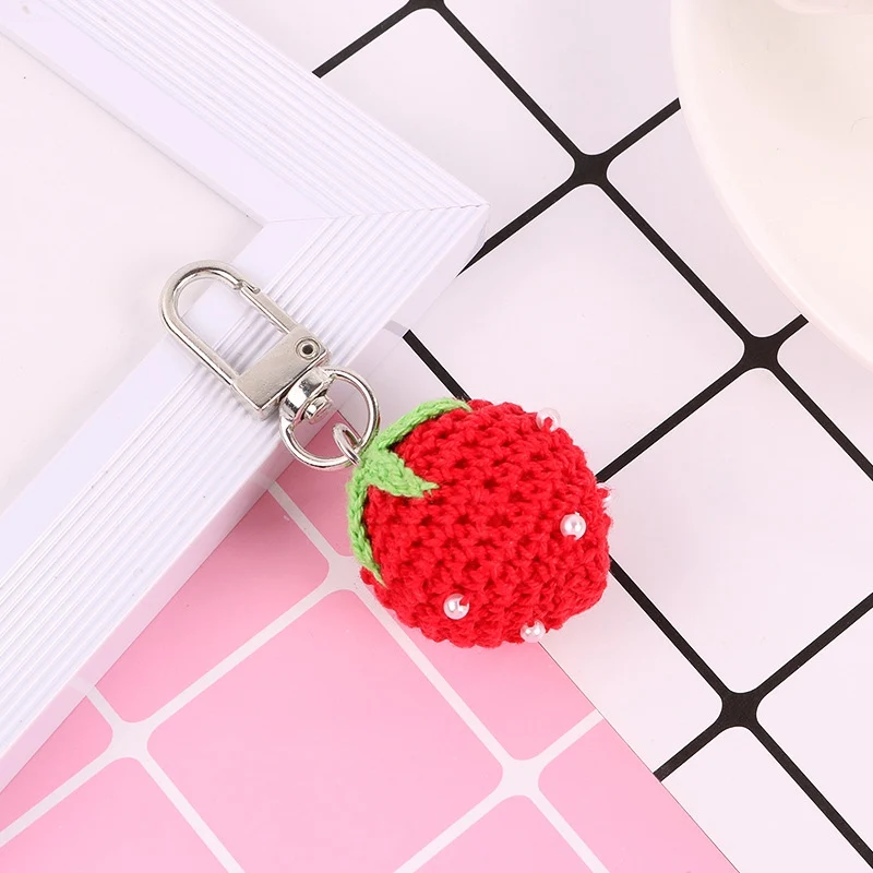 Милый ручной вязки волна большая вишня клубника брелки для женщин фрукты Наушники Обложка сумка для ключей автомобиль брелок для ключей подарок - Цвет: Strawberry