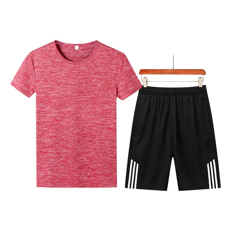 

Summer New Style Men Crew Neck Solid Color Quick-Dry Short Sleeve T-shirt Shorts Large Size Leisure Sports Suit