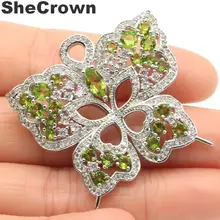 37x37 мм Классическая созданная Бабочка Форма Зеленый Перидот CZ Подарок серебряная брошь