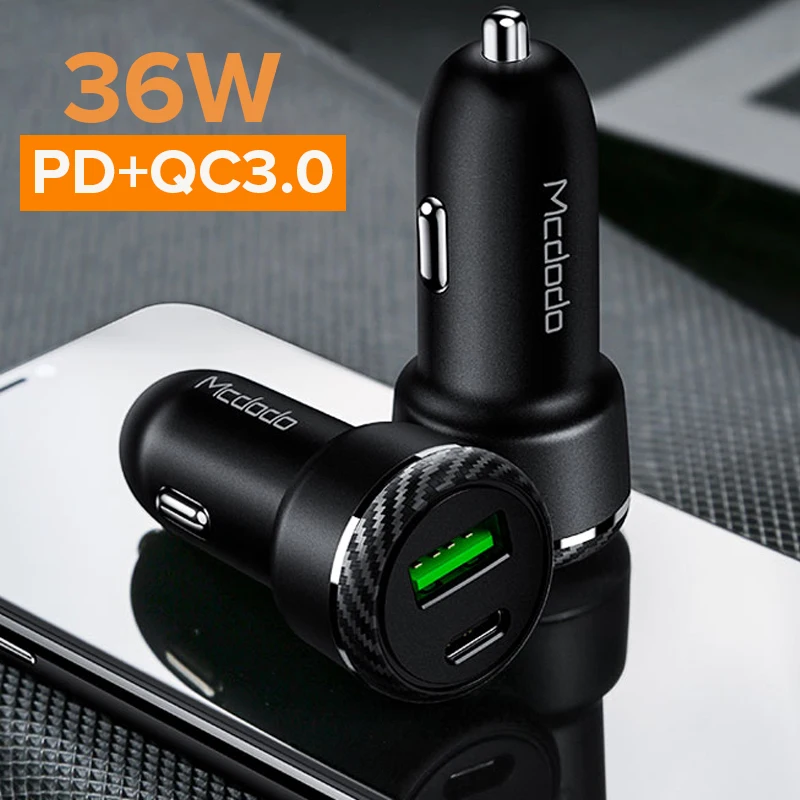 

MCDODO 36W Car Charger PD Type-C Quick Charge 3.0 Fast Charging For Samsung Huawei Dual USB Type C AFC SCP Mobile Phone Adapter