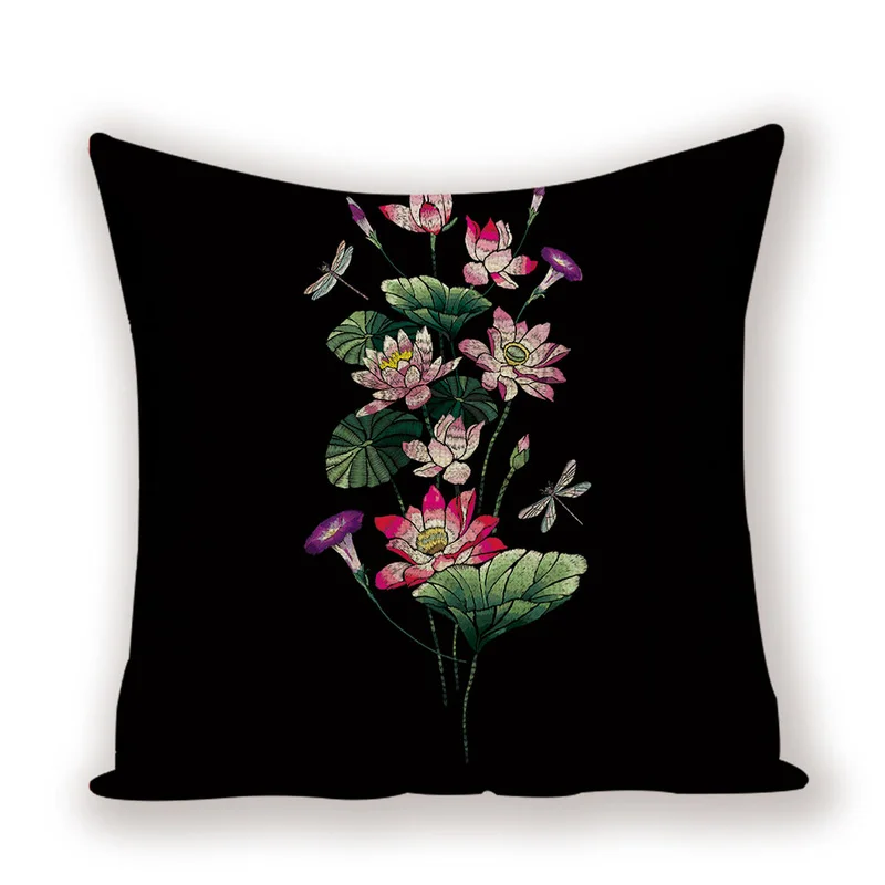 Цветок Птица Декоративная Подушка Чехол растение красочный чехол для подушки черный льняной цветочный на диван-кровать для дома подушки Чехол