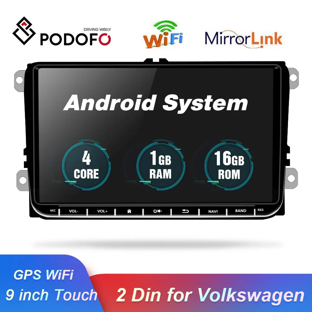 Podofo Автомагнитола Android GPS навигации мультимедийный плеер 2 Din 9 "сенсорный экран