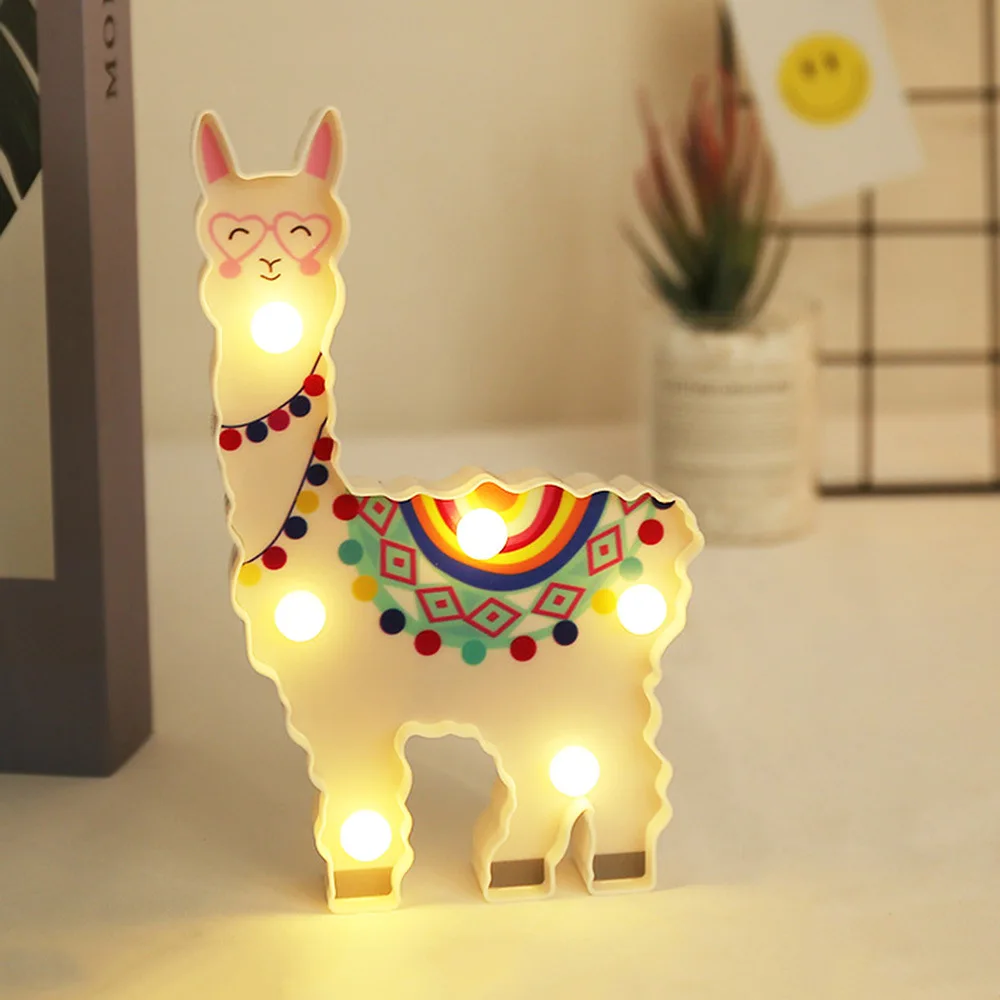 Lovely Alpaca Shaped Night Light Animal LED Table Night Lamps Bedroom Nursery Home Bedside Indoor Decorations Birthday Christmas Gift for Kids Children Girls 