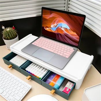 

REMARKABLY Desktop Computer Shelf Monitor Base Office Storage Box Screen Office Desk Storage Rack with Drawer Computor Holder