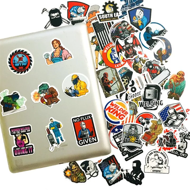 10/30/50PCS Hip Hop Punk Toolbox Car Phone Helmet Skull Welding Construction Hard Hat Wall Sticker Toy Wholesale