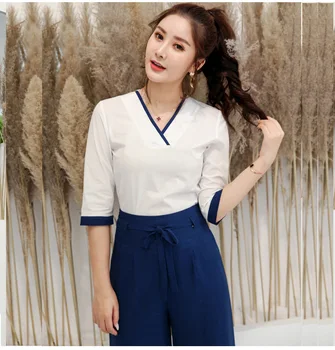 

Korean Beauty salon beautician uniform spa health center work clothes foot bath sauna massage technician clothing suit F635