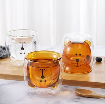 

Glass Mugs Double Wall Glass mug, Bear cat dog animal Double-layer glass mug Coffee Cup, Christmas mug gift ,cute Tea Milk Cup