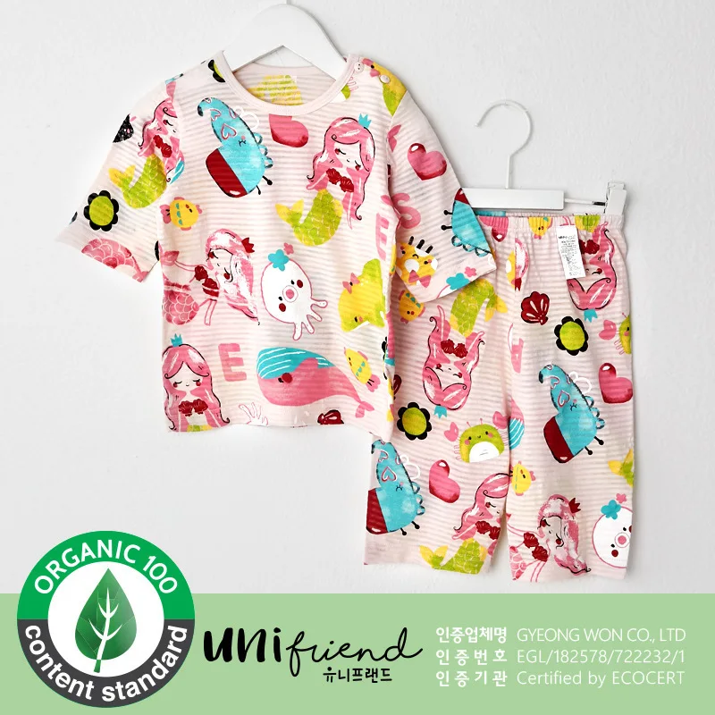 

Unifriend19 South Korea Home Wear Spring And Summer New Style Pajamas Slub Cotton Infant Cartoon Pattern Set