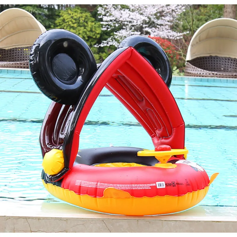 Новое Надувное детское сиденье с защитой от солнца детское плавательное кольцо с рулем складной детский спасательный круг
