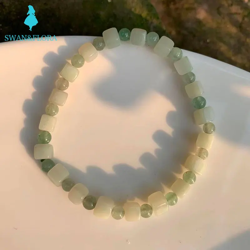 5MM Genuine Natural Prehnite cube Bracelet Stretch Crystal Gift Woman