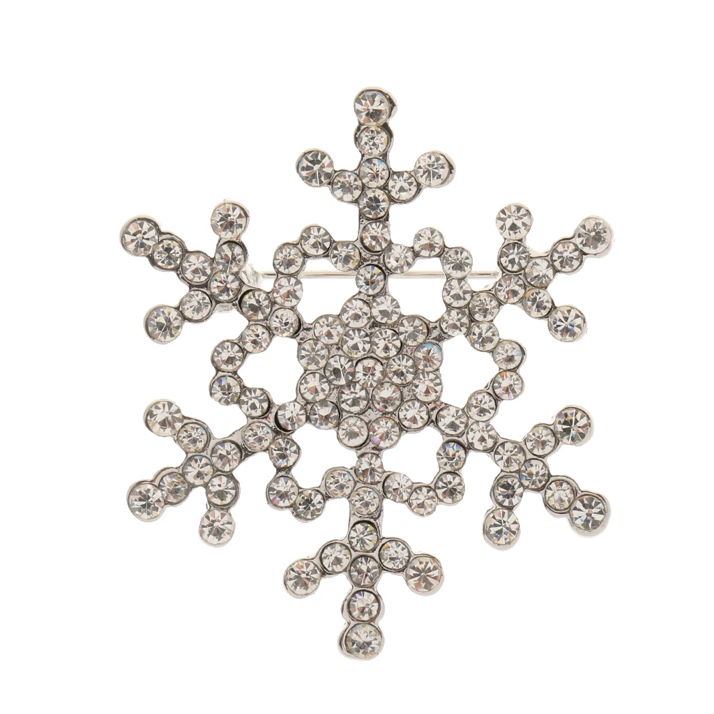 Silver Snowflake Diamante Brooch Rhinestone Crystal Broach Pin Xmas Gift