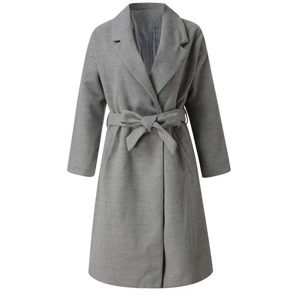 Осенне-зимние женские стильные однотонные тренчи пальто с открытыми швами шнурок галстук длинный рукав женская повседневная одежда Пальто Длинные Топы# J30