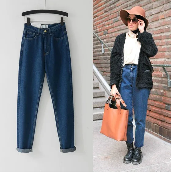 

2019 Autumn and Winter New Trendy Boyfriend Jeans for Women, Casual High Waisted Blue Washed Denim Pants Loose Cowboy Pants