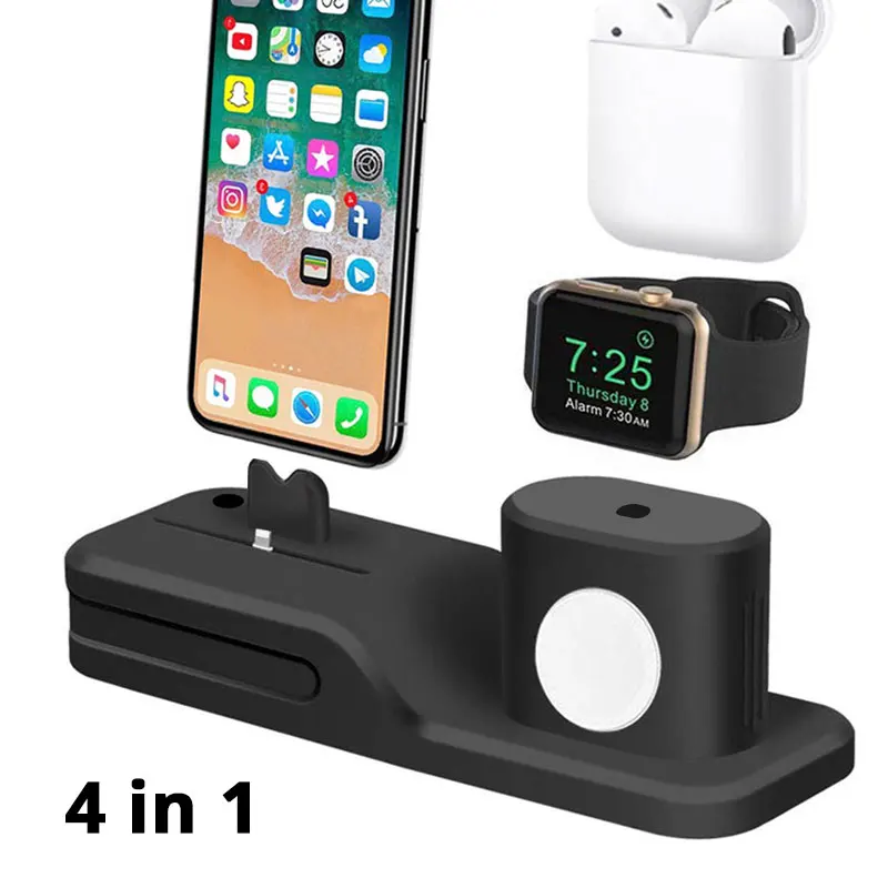 Подставка для зарядки док-станции для Iphone X, Iphone 8, Iphone 7, 6, 5, силиконовая подставка для зарядки, док-станция для Apple Watch, серия 1, 2, 3, 4