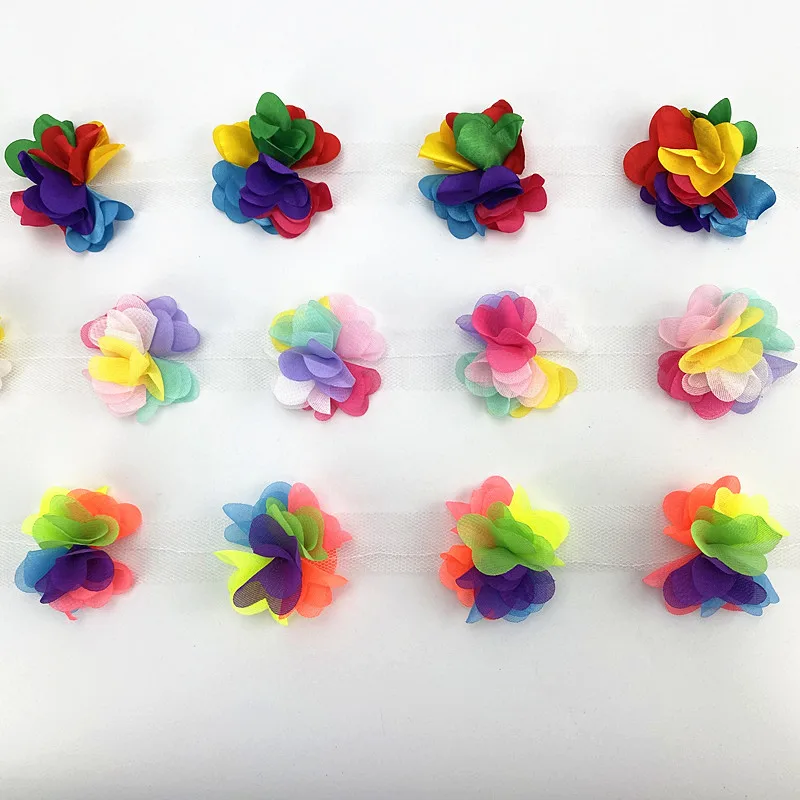 3D Chiffon Flowers 33 color 2 Yard 5cm Width lace trim flower lace ribbon decoration clothes accessories