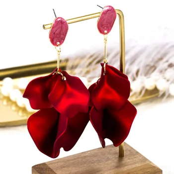 

HOCOLE 2019 New Red Big Earrings for women Sexy Rose Petal Long Tassel Earrings Female Korean Dangle Earrings Christmas Gift