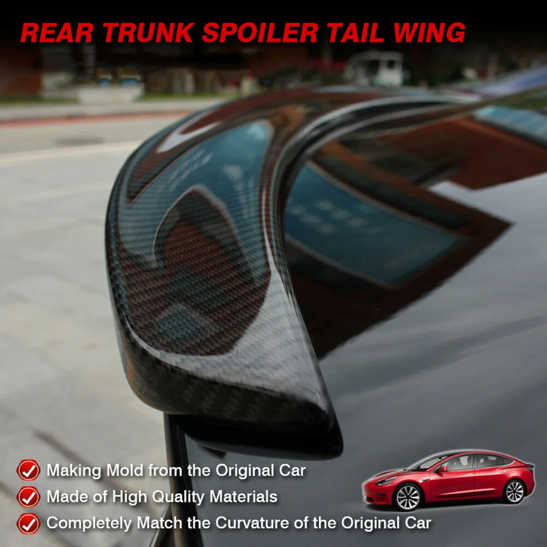 

TREYUES 1PC Car ABS Rear Tail Trunk Wing Spoiler Carbon Fiber Look For Tesla Model 3 2017 2018 2019 High Quality
