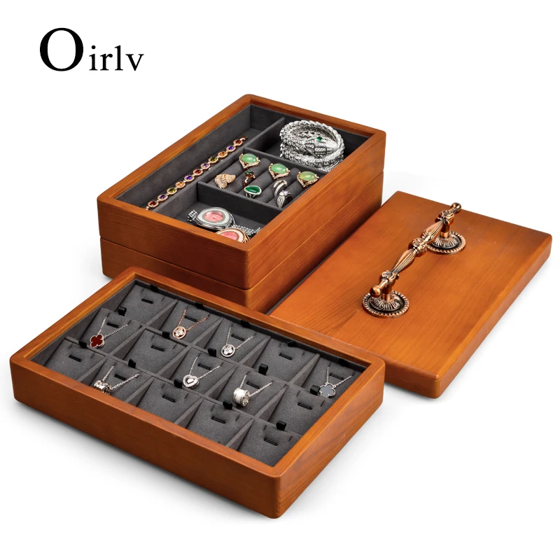 

Oirlv Jewelry Case Wood Jewelry Organizer Multilayer Ring Necklace Packaging Case Jewelry Display Case for Necklace Organizer