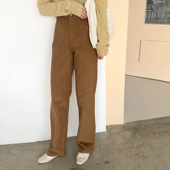

HziriP 2020 New OL Autumn Spring Corduroy Pants Women Fashion Formal High Waist Straight Pants Streetwear Female Trousers Capris