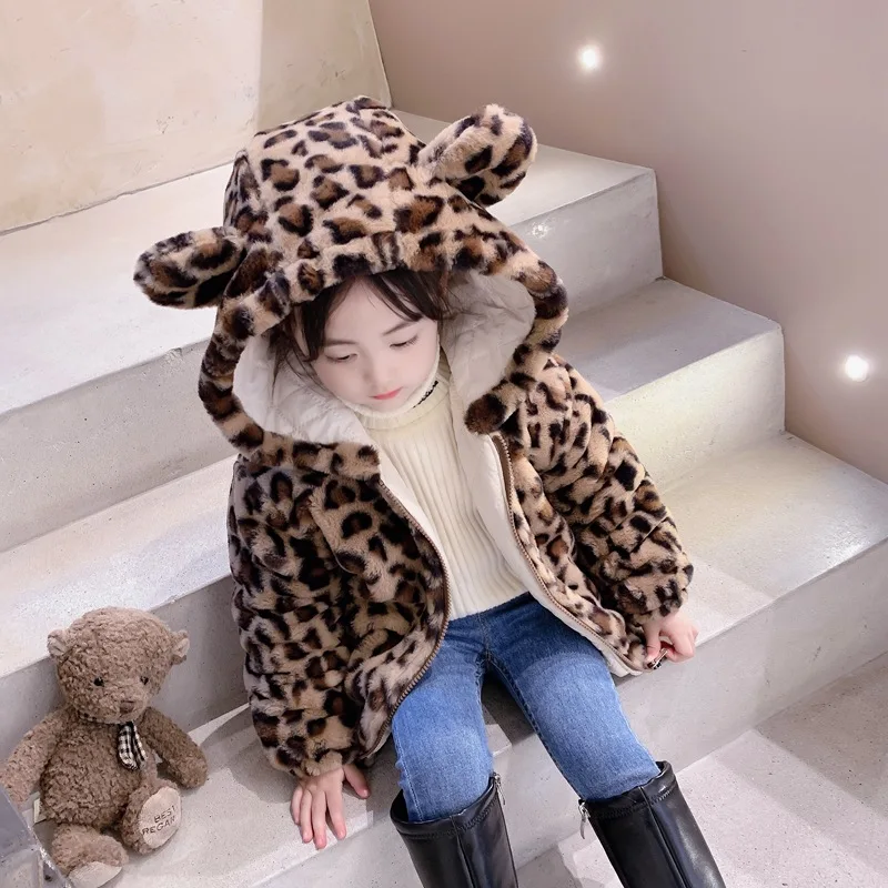 Korean Children's Clothing 2021 Autumn Winter Girls Leopard Print Coat  Hooded Furry Sweater Boys Bear Ear Jacket Kids Clothes - Jackets u0026 Coats -  AliExpress