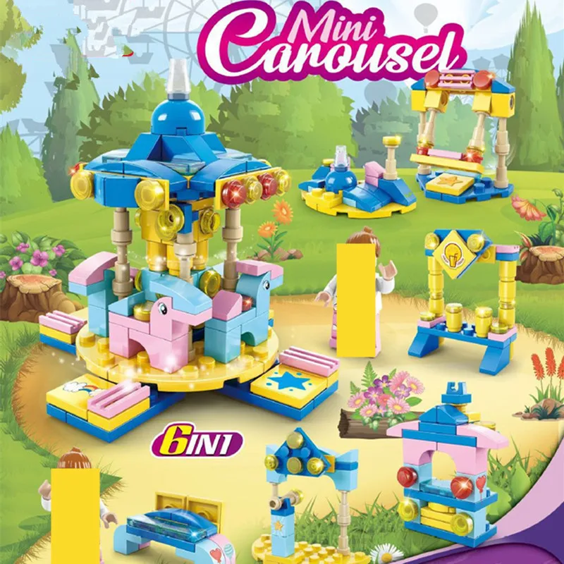

159Pcs 6 IN 1 City Mini Amusement Park Building Blocks Sets Kids Friends DIY Figures Bricks Educational Toys for Girls
