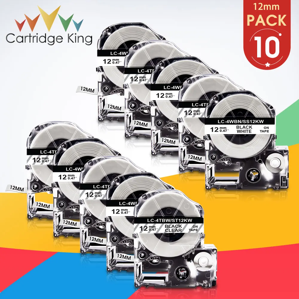 10PK смешанные цвета 12 мм лента для маркировки ST12KW SS12KW черный на белом Epson King Jim LW400