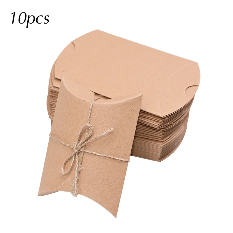 10 шт./лот, милая коробка для подушки из крафт-бумаги, Подарочная коробка для конфет с ярлыками для домашней вечеринки, дня рождения - Цвет: 10pcs khaki