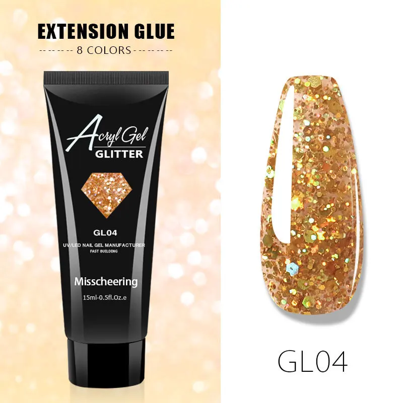 Golden Glitter Acrylic Nail Gel 15ml Quick Building Set DIY Polish For Extensions A4 | Красота и здоровье