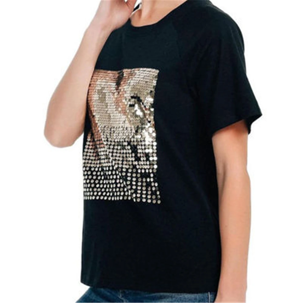 

Women cotton sequins casual T-shirt 2019 New Korean Version of The Loose Large Size Bamboo Cotton White T-shirt Female tshirt