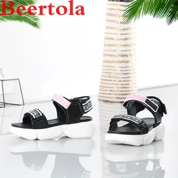 

New Summer Women's Sandals Patchwork Hook&Loop Platform Flats Shoes Women Casual Style Black White Designers Chaussures Female
