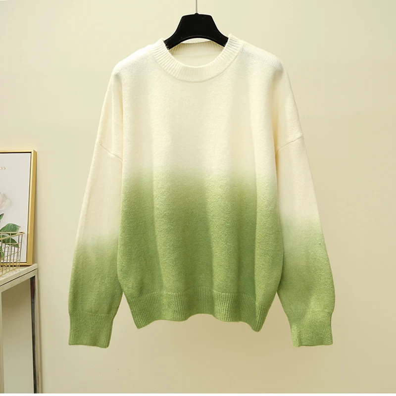 2019 Autumn Winter New Loose Gradient Color Thick Sweater Women Round Neck Casual Pullover Top Gray Orange Green O-Neck Clothing