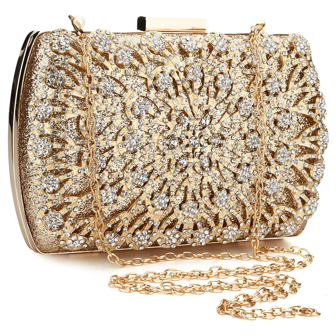 

Gold Evening Bags Hard Surface Box Bag Luxury Rhinestone Clutches Designer With Chain Wedding Shoulder Bag Rectangle Pouch