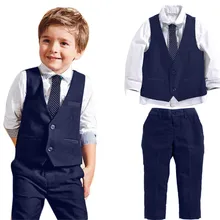 

Toddler Baby Boy's Clothes Gentleman Wedding Suits Shirts+Waistcoat+Long Pants+Tie Outfits Clothes 1Set Children Boy Clothing