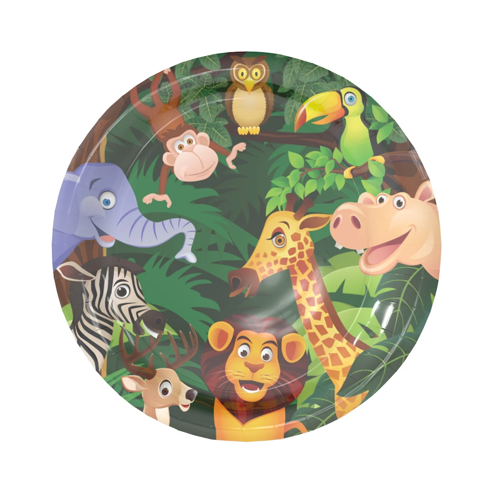 Милые животные джунгли вечерние тарелки салфетки чашки Лев вечерние флаг набор посуды для детей с днем рождения - Цвет: Plate-6Pcs