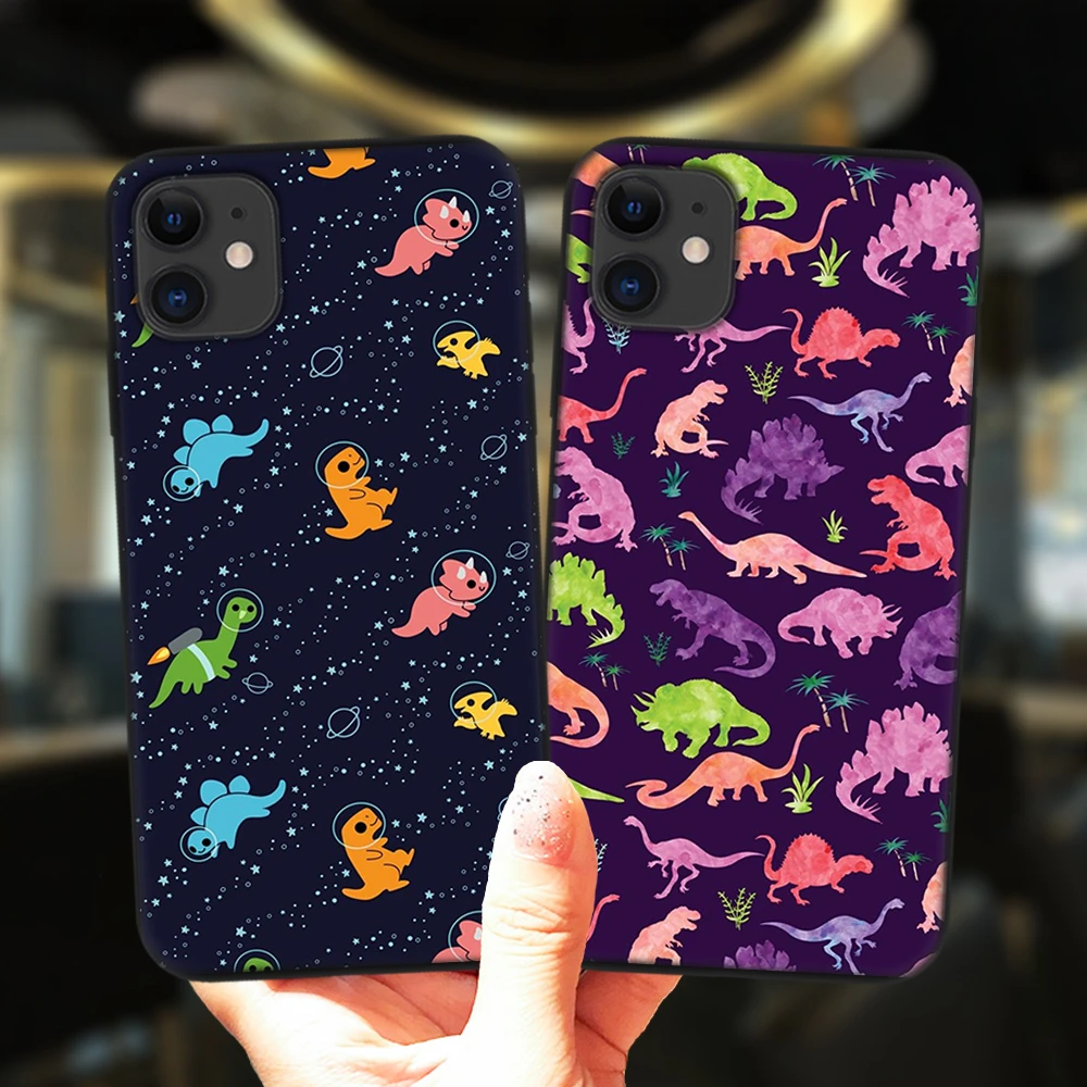 Cute Cartoon Dinosaur Baby Phone Case For iPhone 12 11 Pro XS Max 6S 8 7 Plus X XR 5S SE 2020 12Mini Soft Silicone Black Cover iphone 8 plus wallet case