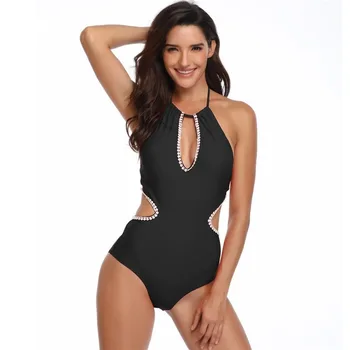 

Solid Red Black One-piece Swim Suit Women Plus Size Swimwear Deep V High Waist Bodysuit Sexy Bikini 2019 Strappy Bathing Suits