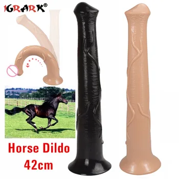 42cm Realistic Long Animal Horse Dildos For Women Lesbian Anal Big Huge Suction Cup Dildo Strap on Penis Adults Erotic Sex Toys 1
