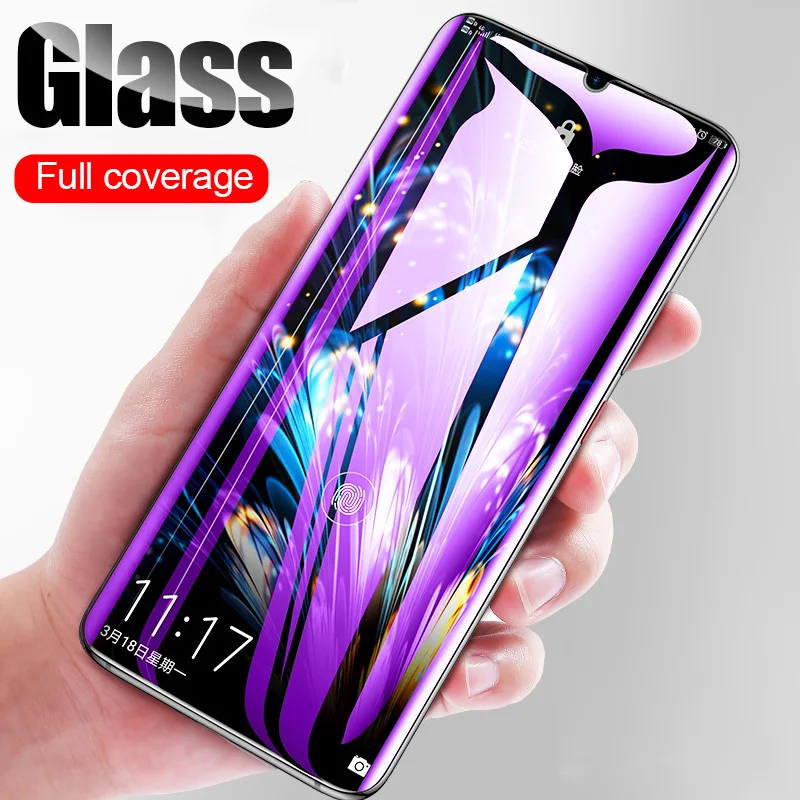 Закаленное стекло 10D фиолетового цвета с защитой от синего света для Samsung A20S A30S A50S