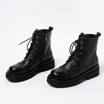 

Doc.Women Boots Genuine leather Ankle Boots Height Increasing Shoes Martens Women Boots Motorcycle Boots Size 34-43