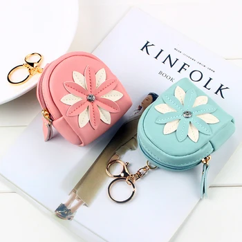 

FUDEAM Small Bag Leather Flower Women Coin Purse Fashion Mini Cute Key Chain Zipper Coin Wallet Lipstick USB Cable Headset Bag